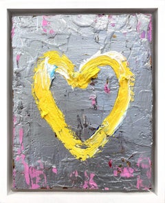 "Il mio cuore di stella luminosa", pittura a olio colorata su legno con cornice bianca fluttuante