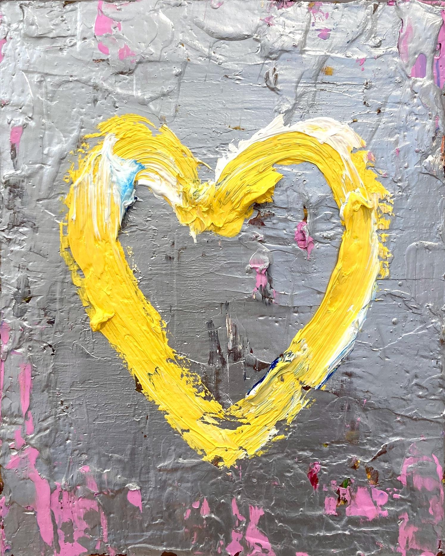 „My Bright Star Heart“ Buntes Ölgemälde auf Holz mit weißem Floater-Rahmen, farbenfrohes Ölgemälde – Painting von Cindy Shaoul