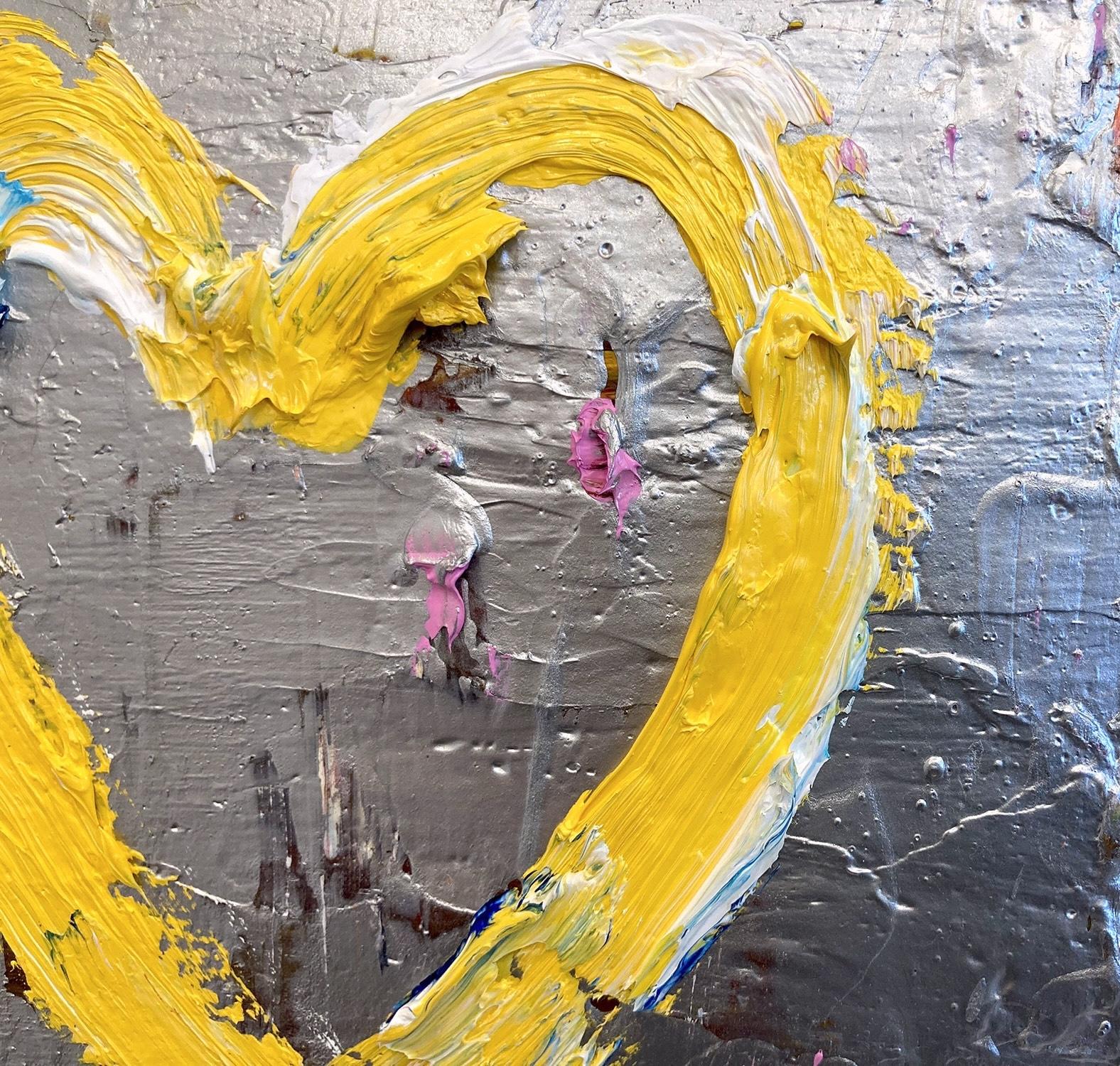 „My Bright Star Heart“ Buntes Ölgemälde auf Holz mit weißem Floater-Rahmen, farbenfrohes Ölgemälde (Braun), Abstract Painting, von Cindy Shaoul
