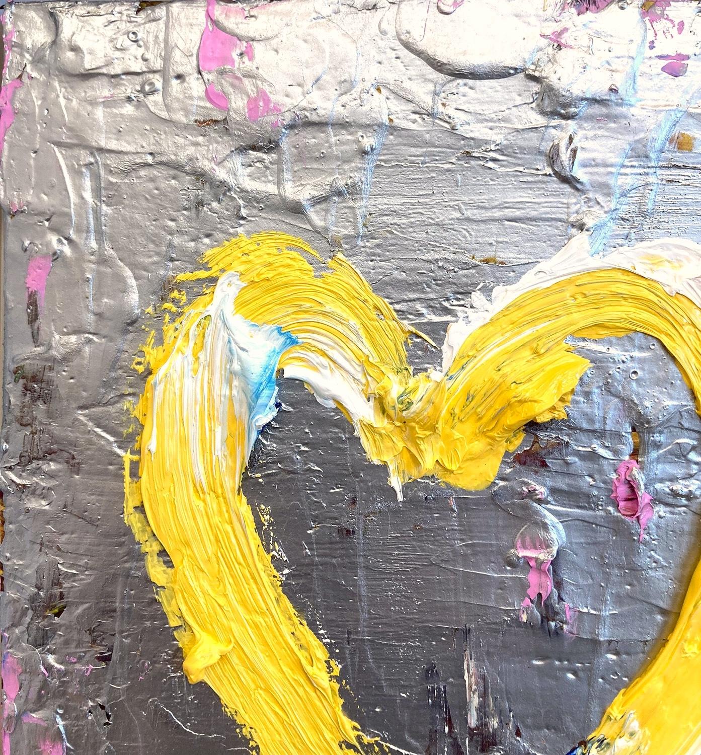 „My Bright Star Heart“ Buntes Ölgemälde auf Holz mit weißem Floater-Rahmen, farbenfrohes Ölgemälde im Angebot 1