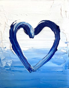 "My St. Barths Skies Heart" Pop Oil Painting on Wood with White Floater Frame