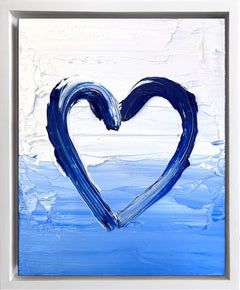 "Il mio cuore dei cieli di St. Barths" Pittura a olio pop su legno con cornice galleggiante bianca