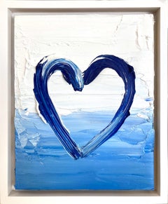 "Il mio cuore dei cieli di St. Barths" Pittura a olio pop su legno con cornice galleggiante bianca