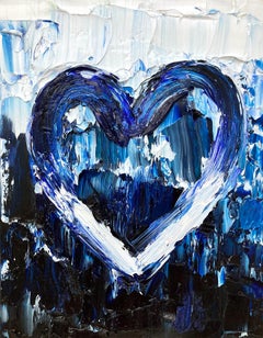 „My St. Tropez Heart“ Türkis & Blau Pop Ölgemälde mit weißem Floater-Rahmen