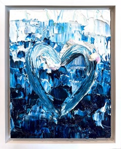 "My St. Tropez Heart" Turquoise Blue Pop Art Oil Painting & White Floater Frame
