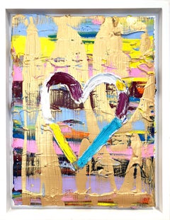 "My Starburst Heart" Multicolor Gold Contemporary Oil Painting & Floater Frame