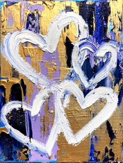 "Mis corazones de noche estrellada" Pintura al óleo contemporánea sobre lienzo y polvo de diamantes