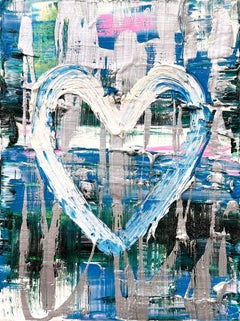 "My Sterling Twilight Heart" Multicolor Contemporary Painting & Floater Frame