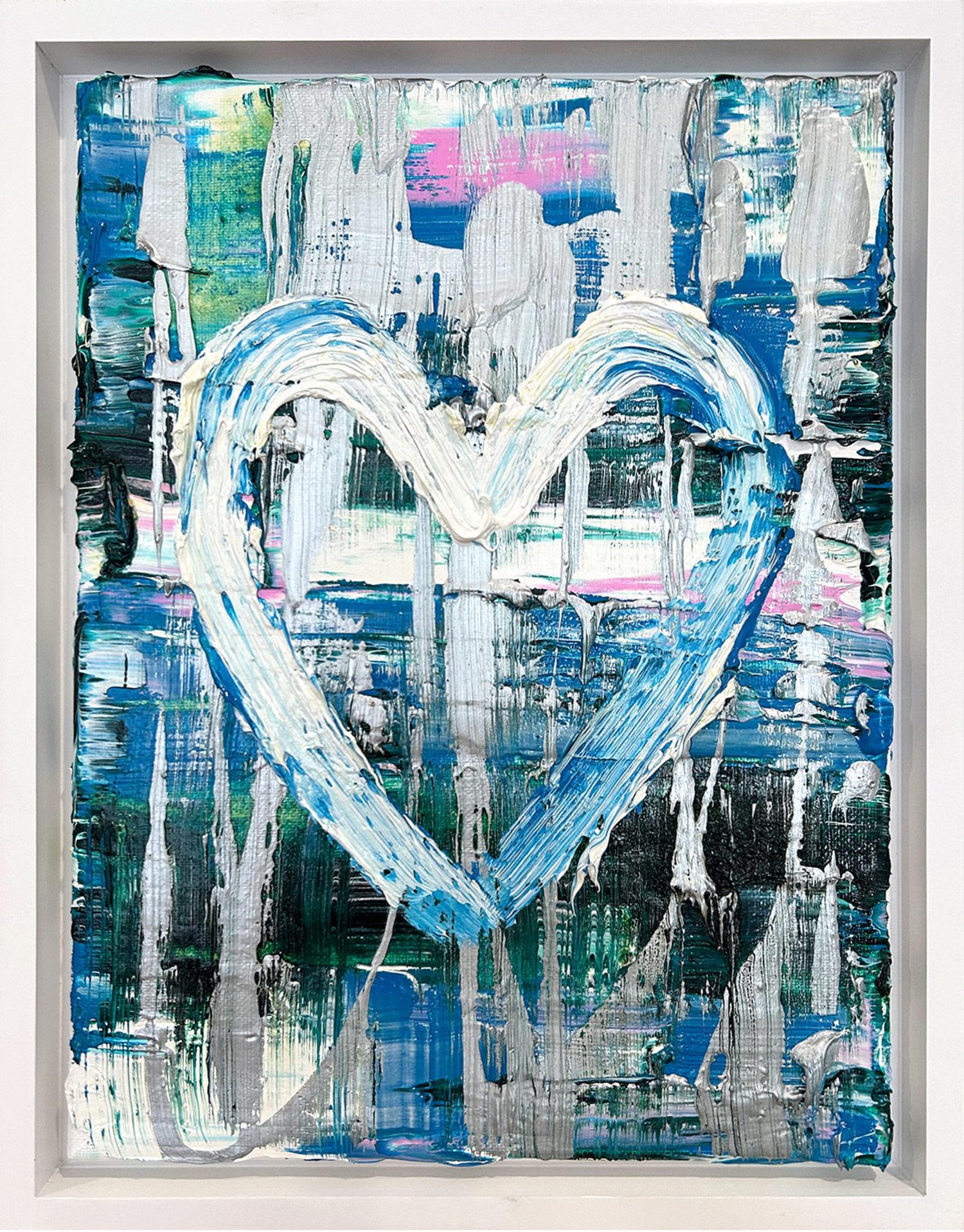 Cindy Shaoul Abstract Painting - "My Sterling Twilight Heart" Multicolor Contemporary Painting & Floater Frame