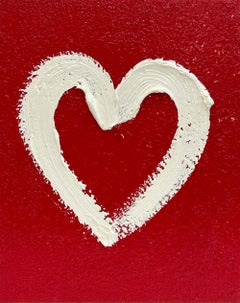 "My Strawberry Bon Bon Heart" Red Oil Painting Wood with White Floater Frame