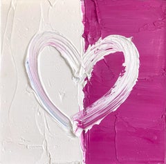 "My Pink & White Heart" Colorful Contemporary Oil Painting with Floater Frame