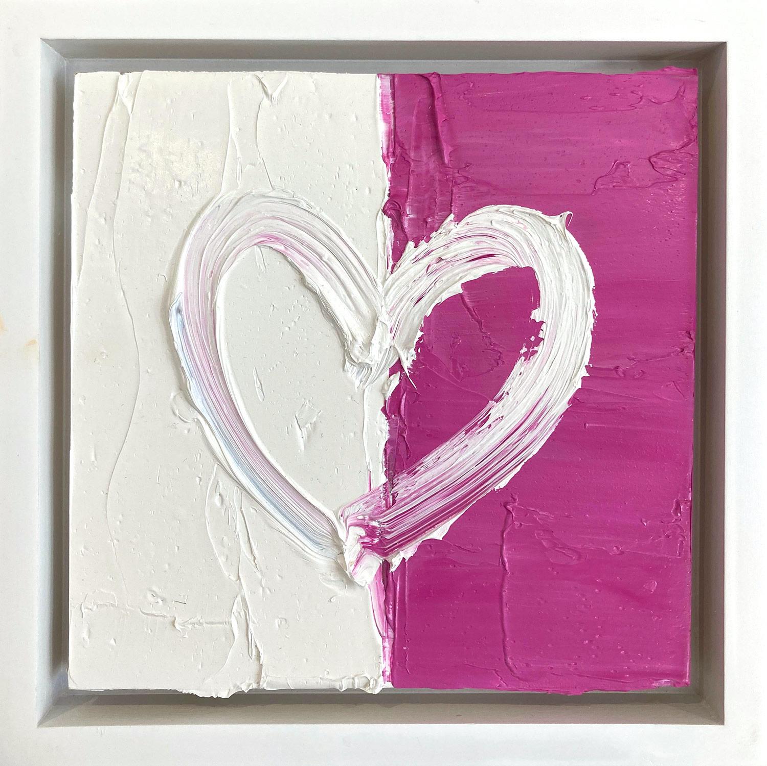 "My Pink & White Heart" Colorful Contemporary Oil Painting with Floater Frame