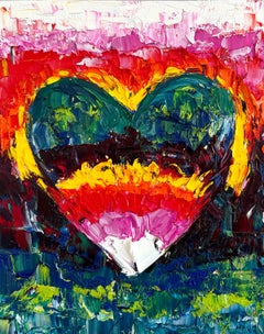 "My Strawberry Fields Forever Heart" Multicolor Oil Painting with Floater Frame