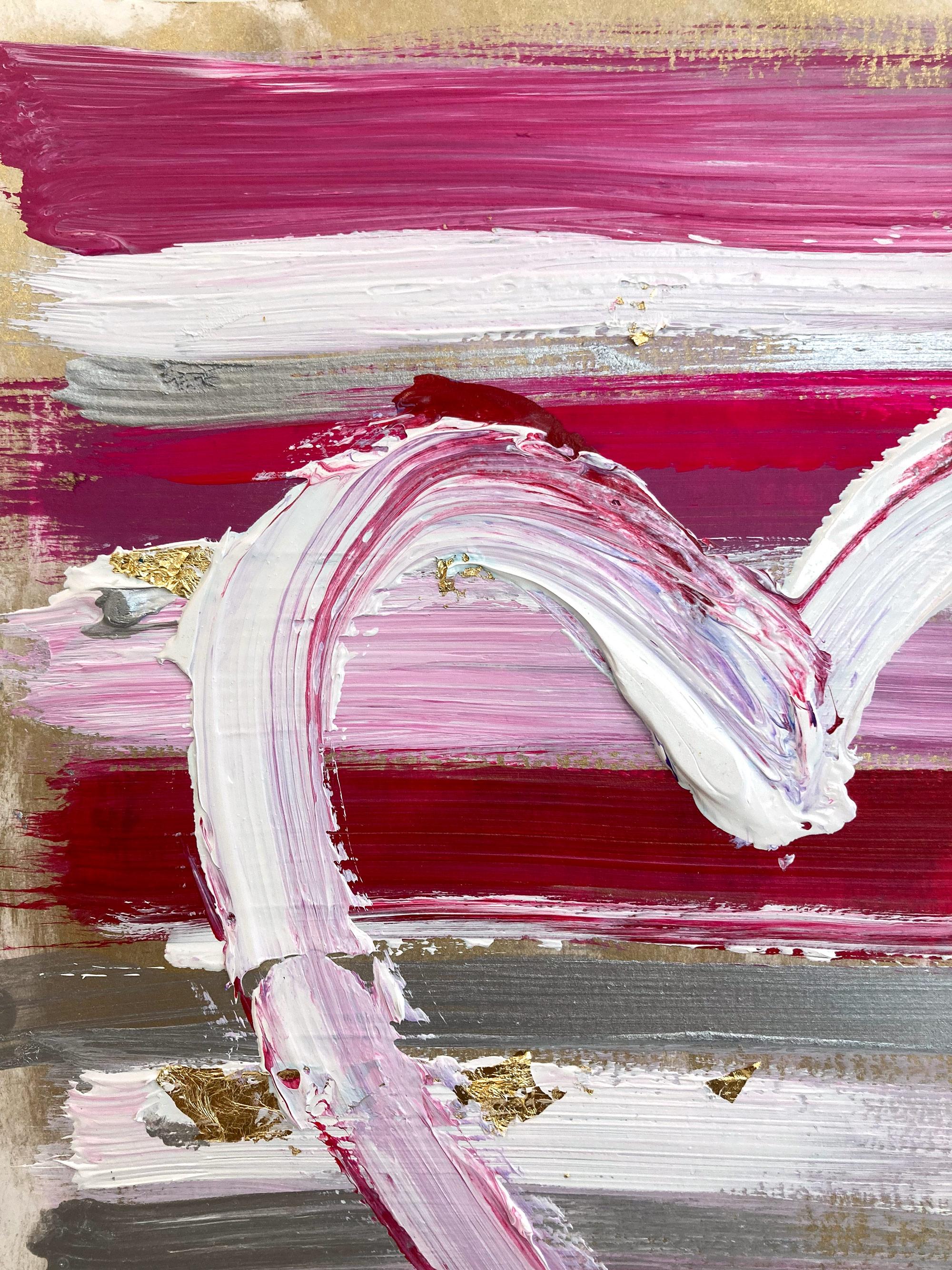 „Mein Erdbeerfarbenes mattiertes Herz“ Buntes Gemälde aus Acryl und Blattgold auf Papier – Painting von Cindy Shaoul