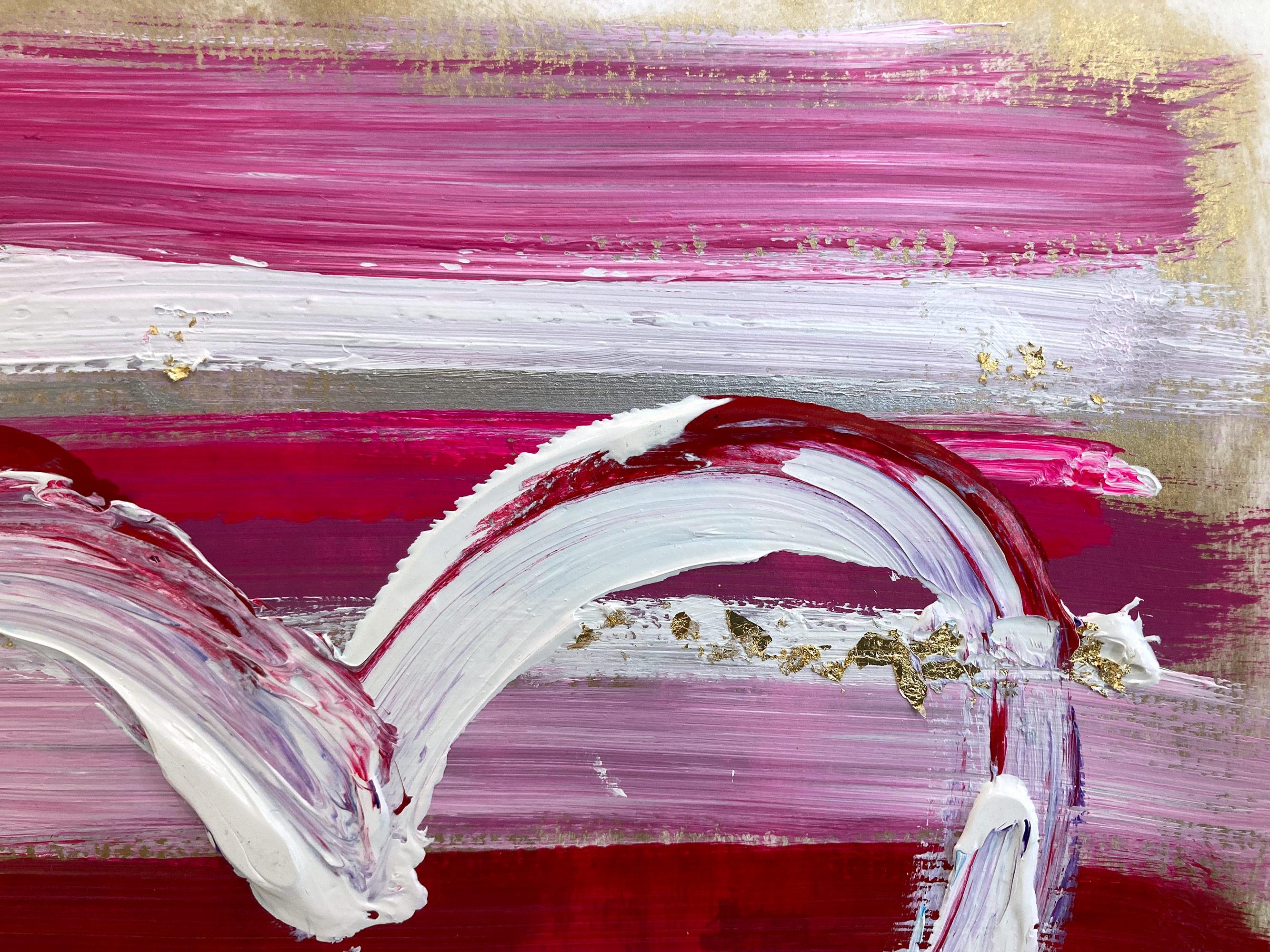 „Mein Erdbeerfarbenes mattiertes Herz“ Buntes Gemälde aus Acryl und Blattgold auf Papier (Zeitgenössisch), Painting, von Cindy Shaoul
