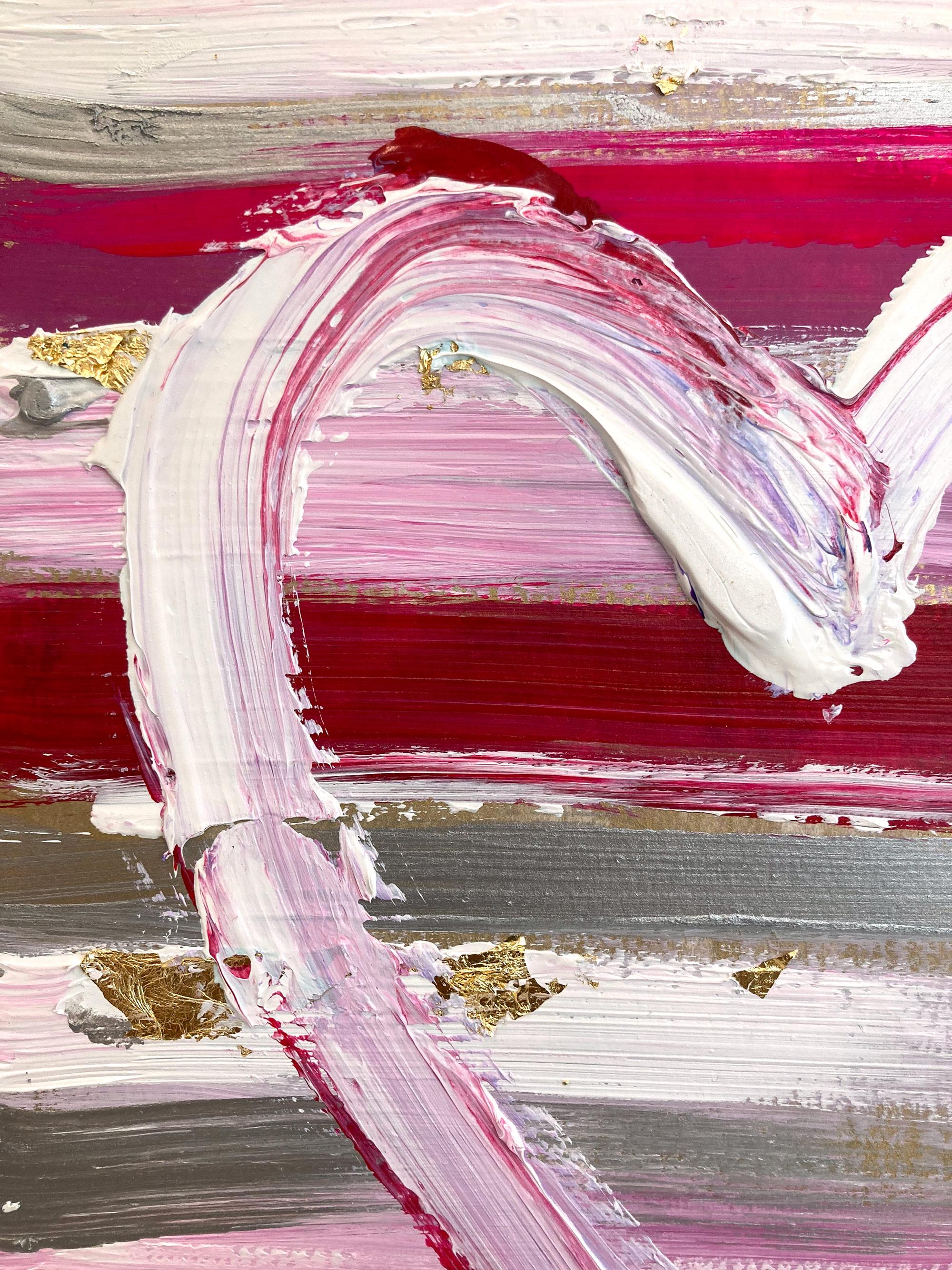 „Mein Erdbeerfarbenes mattiertes Herz“ Buntes Gemälde aus Acryl und Blattgold auf Papier im Angebot 1