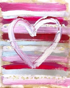 « My Strawberry Frosted Heart » - Peinture colorée en acrylique et feuille d'or sur papier 