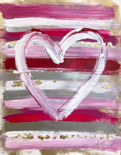 "My Strawberry Frosted Heart" Colorful Acrylic & Gold Leaf Painting on Paper