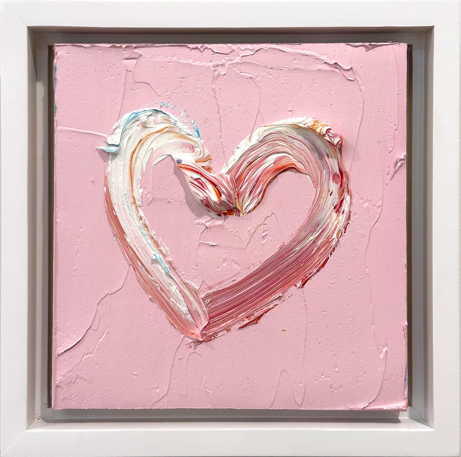 Cindy Shaoul Abstract Painting - "My Strawberry Shortcake Heart" Pink Pop Art Oil Painting & White Floater Frame