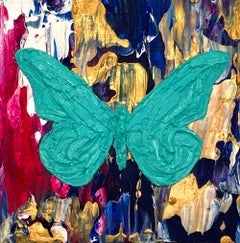 "My Studio 54 Butterfly" Contemporary Pop Art Oil Painting with Floater Frame