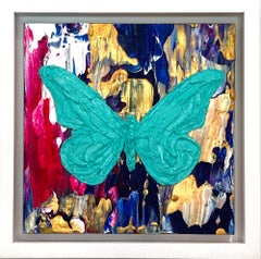 "My Studio 54 Butterfly" Contemporary Pop Art Oil Painting with Floater Frame
