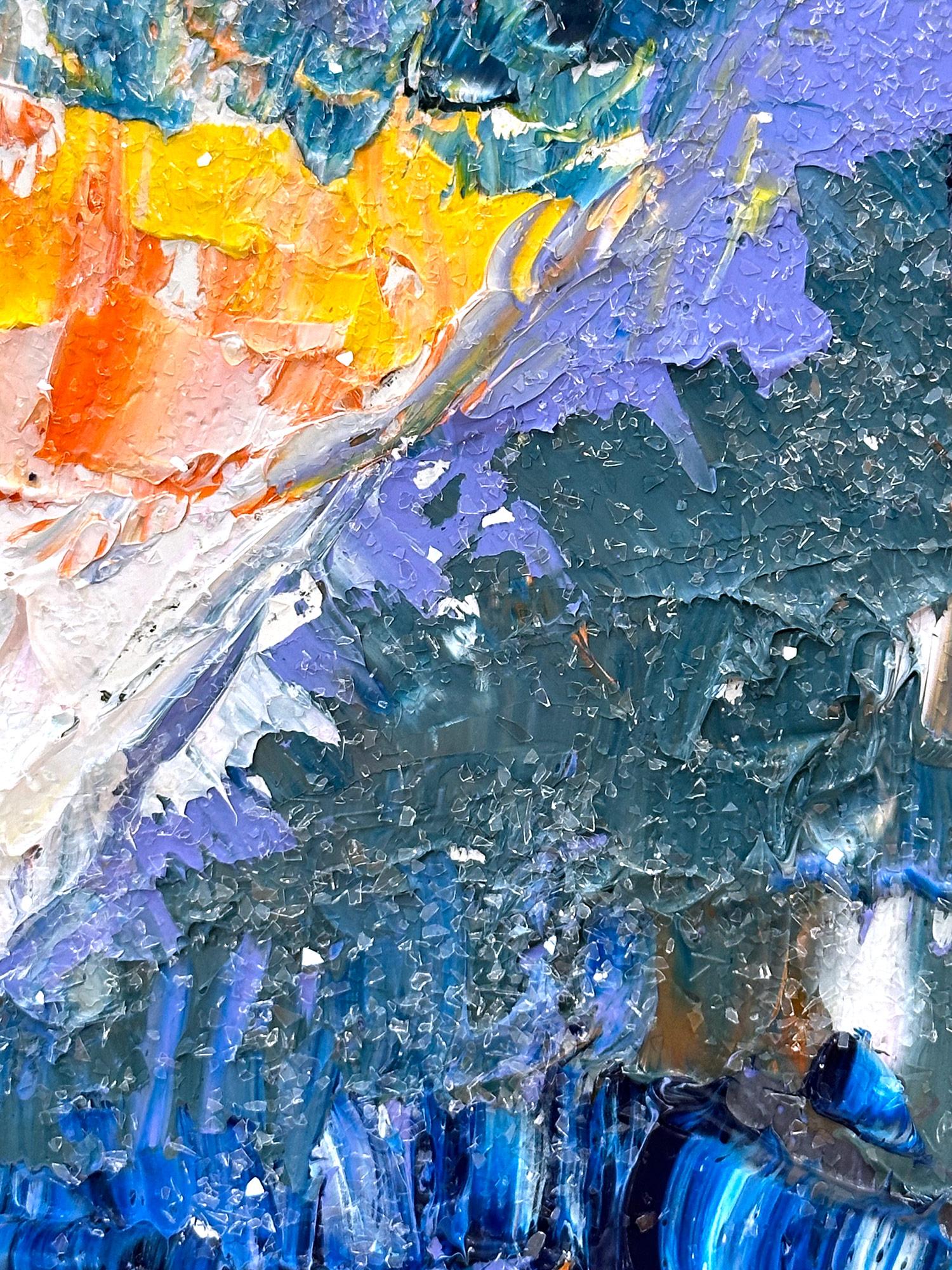 « My Swarovski Rainbow Heart », peinture à l'huile pop art colorée, cadre flottant blanc en vente 2