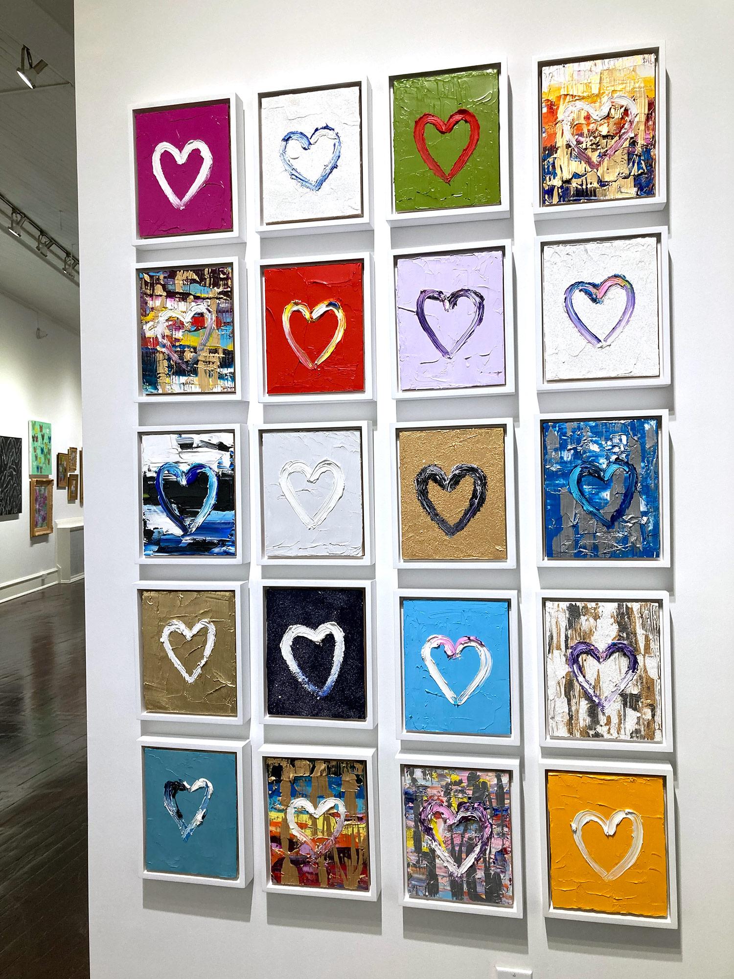 « My Swarovski Rainbow Heart », peinture à l'huile pop art colorée, cadre flottant blanc en vente 5