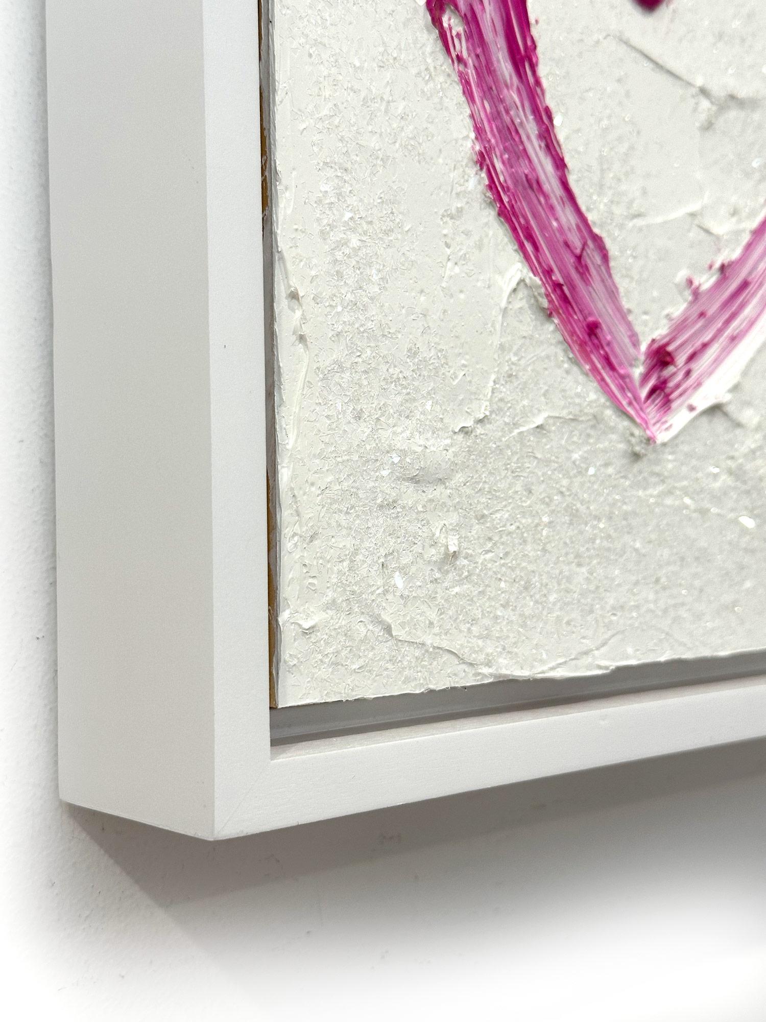 Pittura ad olio pop art rosa e bianca 
