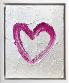"My Sweet Heart" Pink and White Pop Art Oil Painting with White Floater Frame