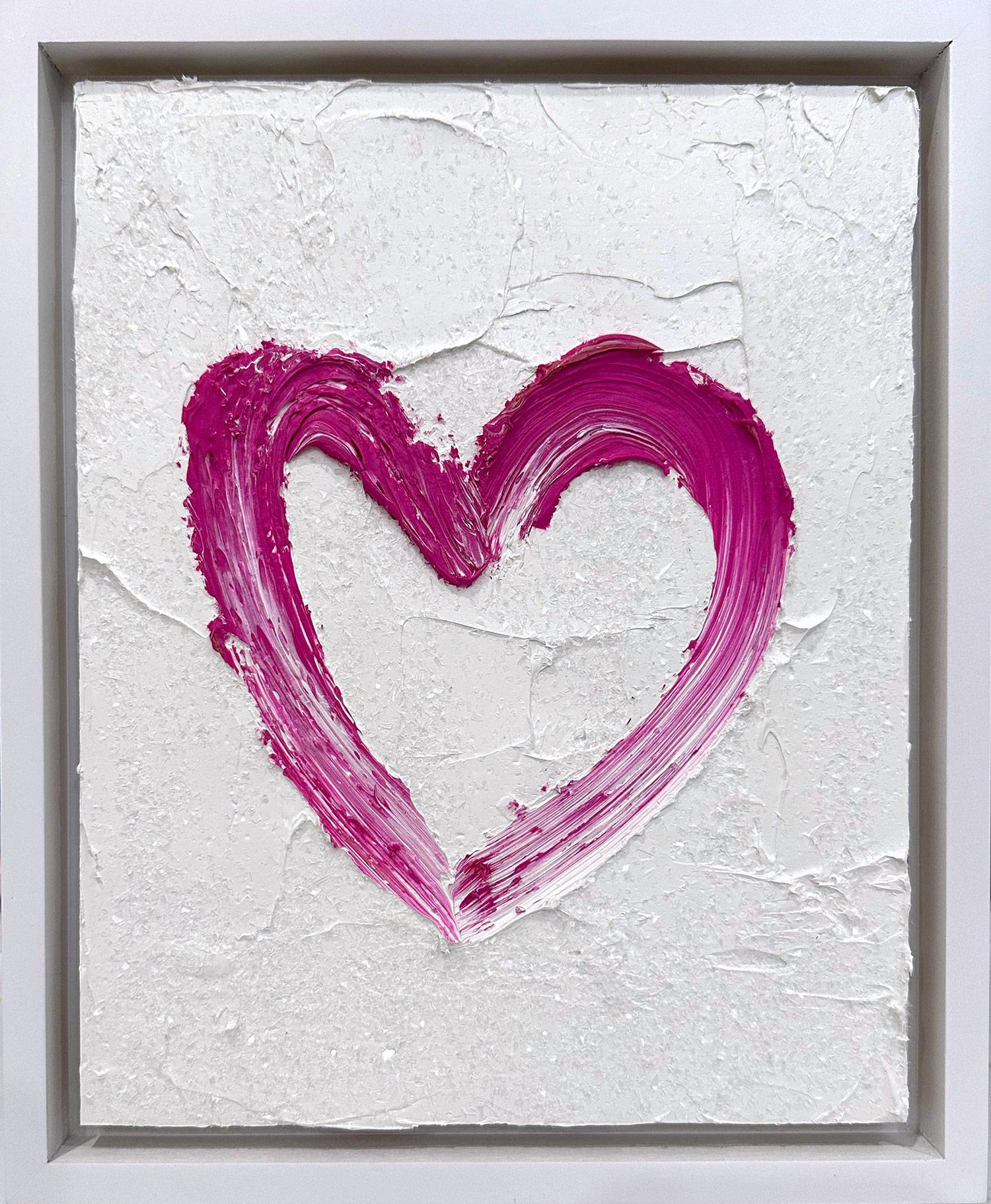 Cindy Shaoul Abstract Painting - "My Sweet Heart" Pink and White Pop Art Oil Painting with White Floater Frame