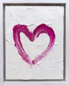 « My Sweet Heart », peinture à l'huile pop art rose et blanche avec cadre flottant blanc