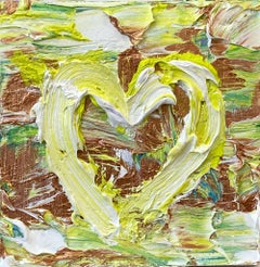 "My Tahiti Lime Heart" Peinture à l'huile Pop Art colorée dans un cadre flottant blanc