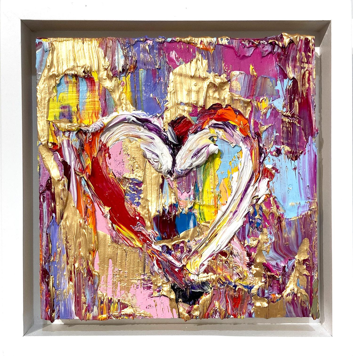 Cindy Shaoul Figurative Painting - "My Taste the Rainbow Heart" Colorful Abstract Oil Painting with Floater Frame