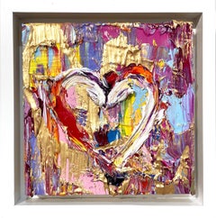 "My Taste the Rainbow Heart" Colorful Abstract Oil Painting with Floater Frame