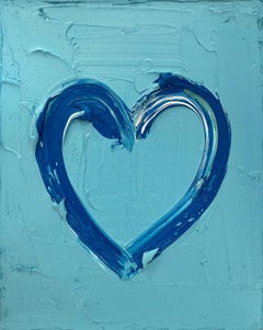 "My Teal Heart" Blue & Teal Pop Oil Painting on Wood with White Floater Frame