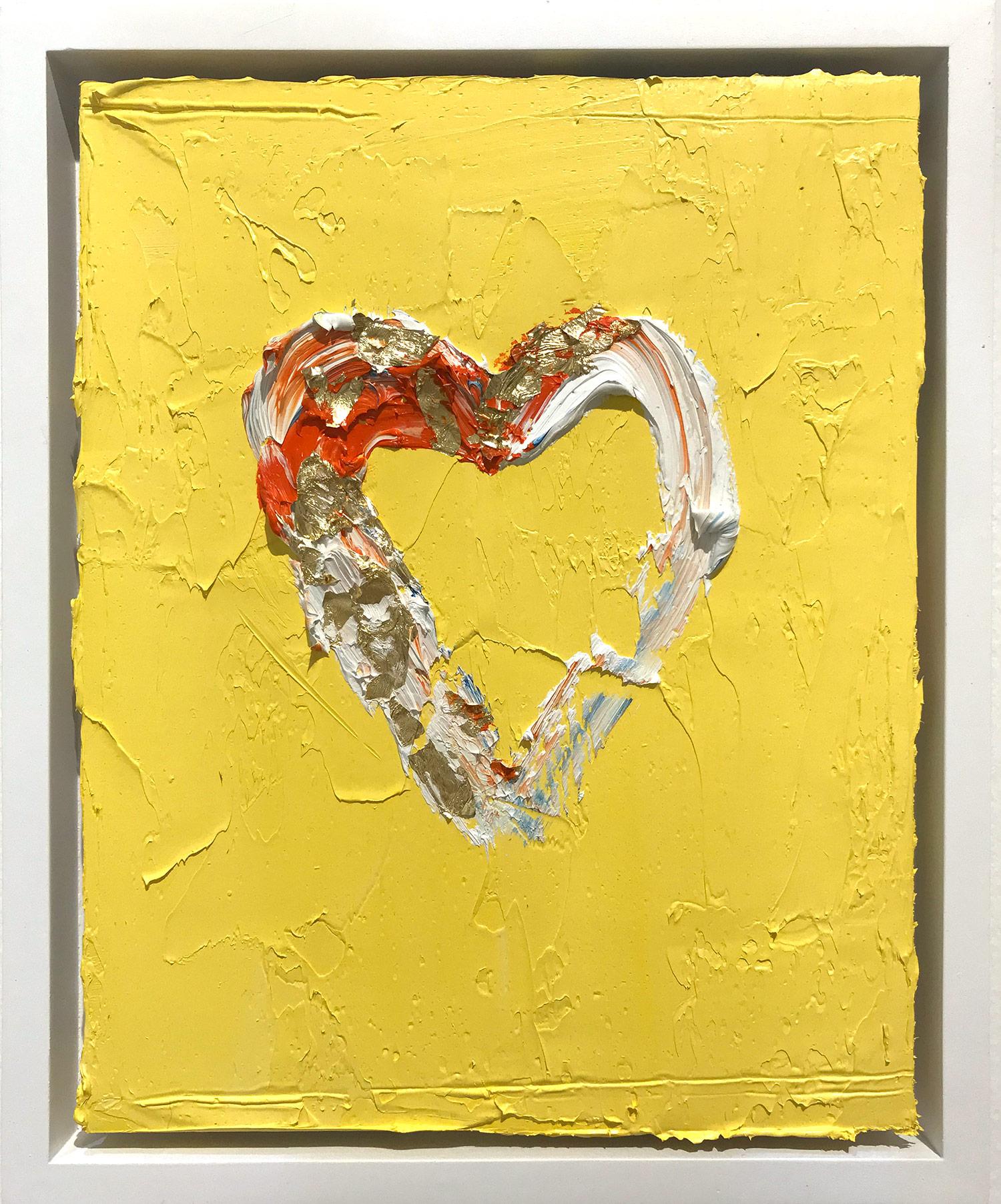 Cindy Shaoul Abstract Painting - "My The Girl from Ipanema Heart" Yellow Contemporary Oil Painting Floater Frame