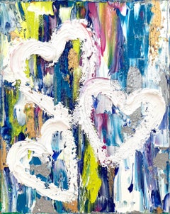 "I miei 3 cuori di diamante" Pittura a olio su tela con cornice bianca fluttuante