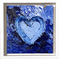 "My Tidal Wave Heart" Blue Contemporary Oil Painting with Floater Frame