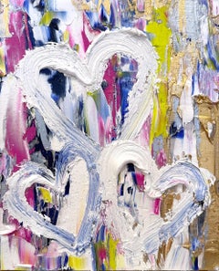 "My Trinity of Diamond Hearts" Oil Painting on Board with White Floater Frame