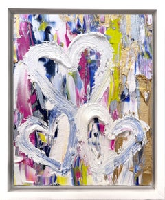 "My Trinity of Diamond Hearts" Oil Painting on Board with White Floater Frame