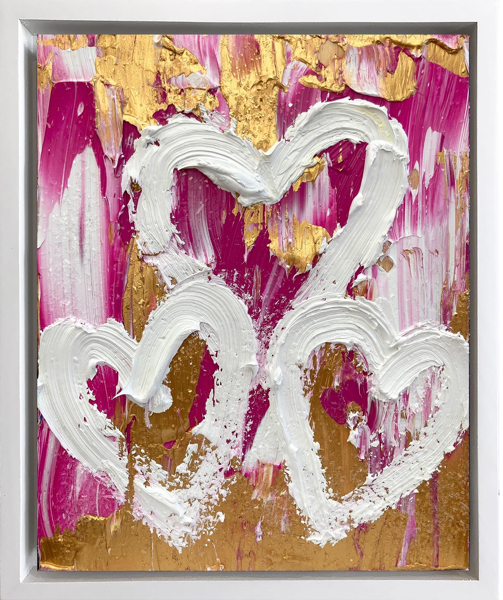 Cindy Shaoul Figurative Painting - "My Triple Crowned Hearts" Oil Painting on Board with White Floater Frame