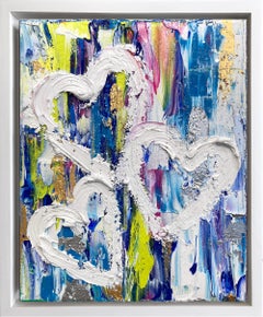 "My Triple Diamond Heart" Oil Painting on Canvas with White Floater Frame