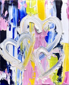 "My Triple Kissed Hearts" Oil Painting on Board with White Floater Frame