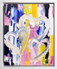 "My Triple Kissed Hearts" Oil Painting on Board with White Floater Frame