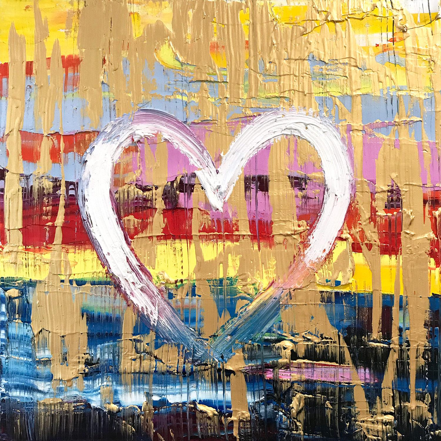 Cindy Shaoul Abstract Painting - "My Tropicana Heart" Contemporary Multicolor Gold Oil Painting on Canvas