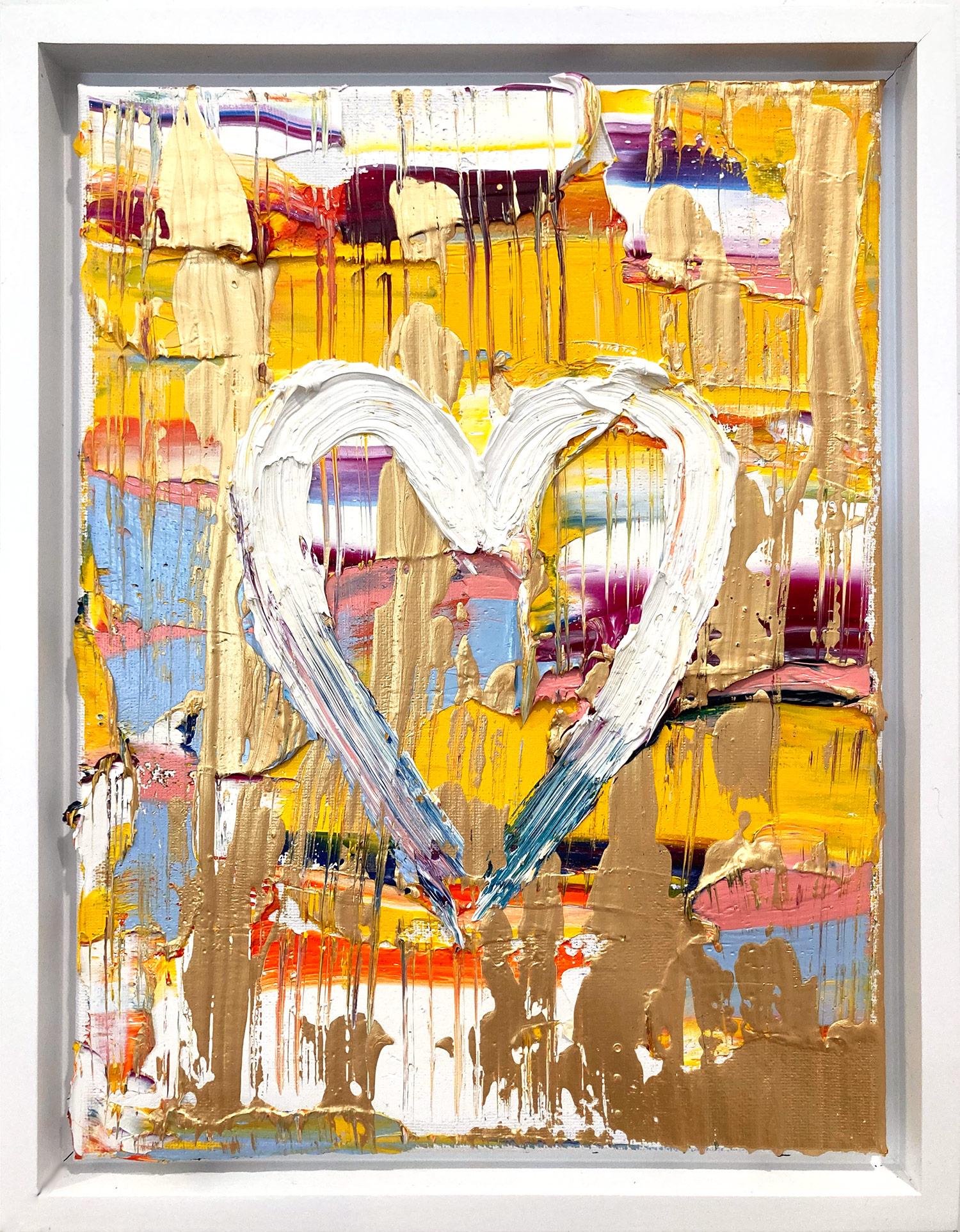 « My Turn Heart », peinture contemporaine multicolore en or et cadre flottant