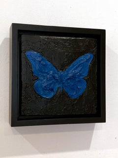 "La mia farfalla turchese" Pittura ad olio pop art contemporanea con cornice nera fluttuante