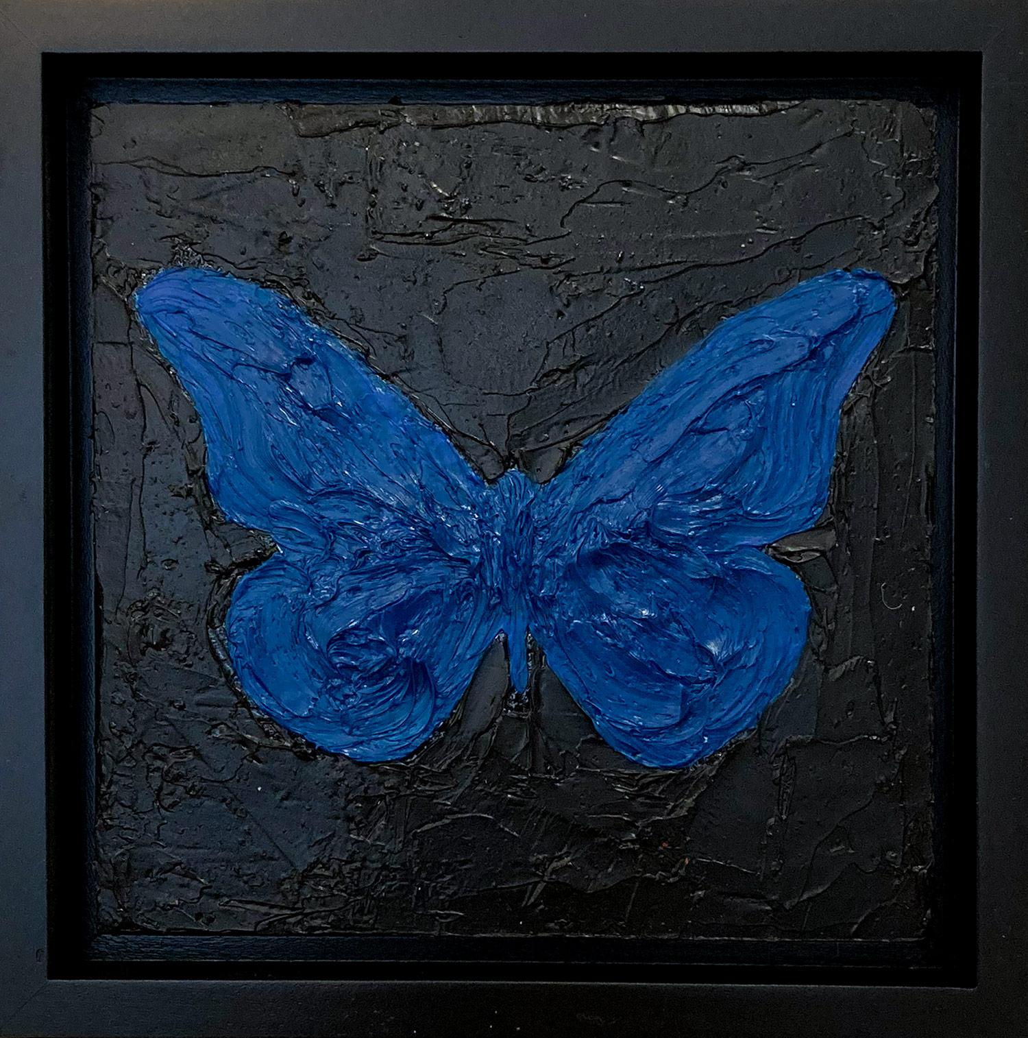 "My Turquoise Butterfly" Contemporary Pop Art Oil Painting w Black Floater Frame