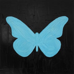 "My Turquoise Butterfly" Turquoise and Black Contemporary Oil Painting on Canvas