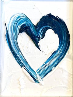 "My Turquoise Mini Heart" Turquoise & White Contemporary Oil Painting with Frame